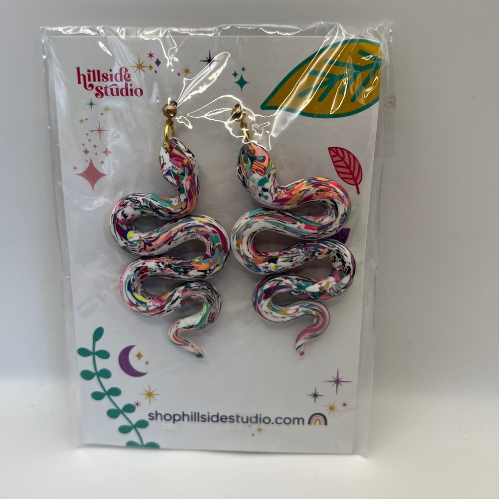 Hillside Studio Snake Earrings New In Package whimsy chic retro alt resin